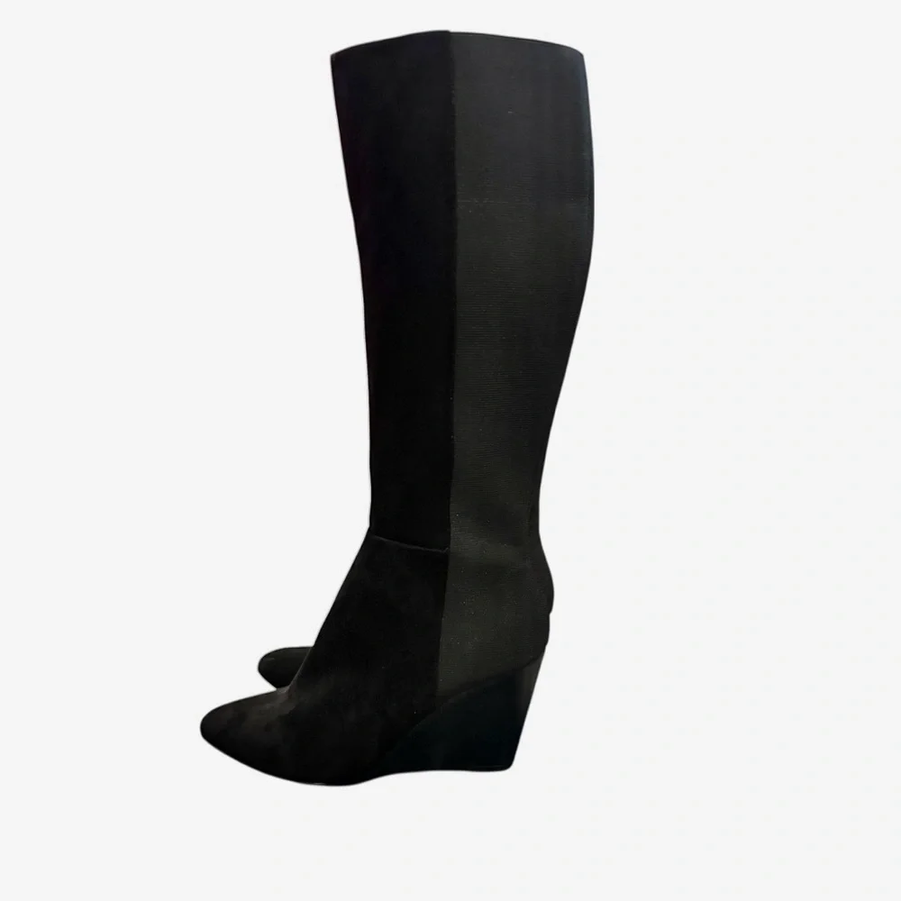 Charles By Charles David Easel Knee-High Black Velvet Pointy-Toe Wedge Boots